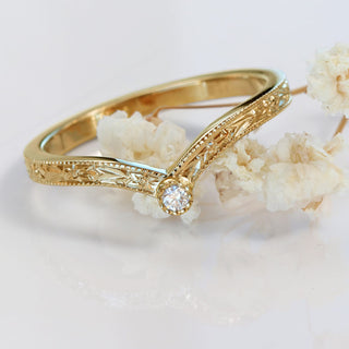 18ct Rose Gold Diamond Solitaire Wishbone Ring with Orange Blossom Engraving