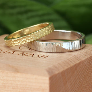 3mm Flat Hammered 18ct Gold Wedding Ring
