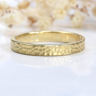 3mm Flat Hammered 18ct Gold Wedding Ring