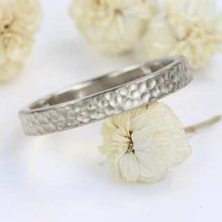 3mm Flat Hammered White Gold Wedding Ring