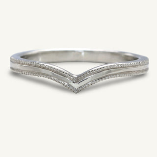 Handmade Platinum wishbone wedding ring with hand engraved milgrain border