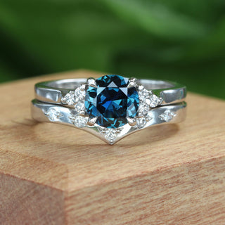 Custom Parti Sapphire & Diamond Cluster Platinum Engagement Ring