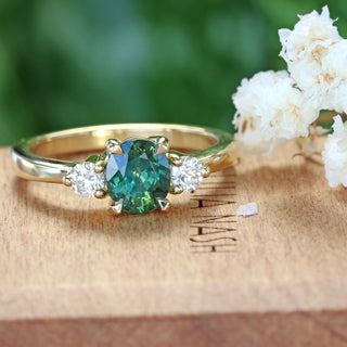 Bespoke Elowen Green Sapphire & Diamond Trilogy Engagement Ring