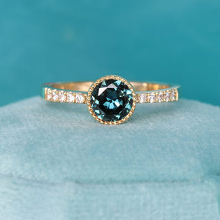 Bespoke Newlyn 18ct Gold Parti Sapphire & Pavé Diamond Band Solitaire Engagement Ring