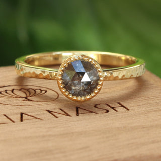 Salt and pepper diamond engagement ring with 18ct gold hammered band