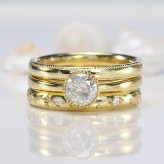 Bridal stacking ring set - Icy diamond solitaire ring, diamond celestial eternity band and milgrain edge wedding band.