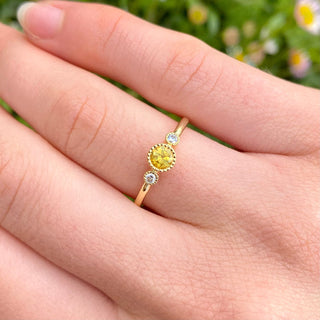 Custom 18ct Gold Petite Yellow Sapphire & Diamond Trilogy Ring