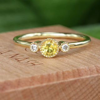 Custom 18ct Gold Petite Yellow Sapphire & Diamond Trilogy Ring