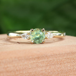 Custom Green Sapphire & Diamond Trilogy Engagement Ring