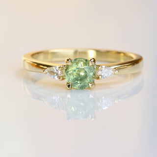 Custom Green Sapphire & Diamond Trilogy Engagement Ring