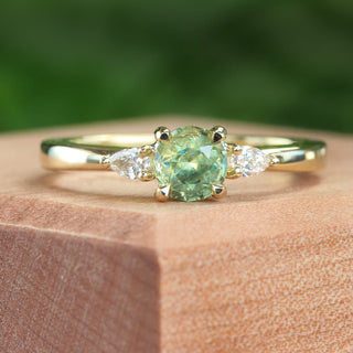 Custom Green Sapphire & Diamond Trilogy Engagement Ring