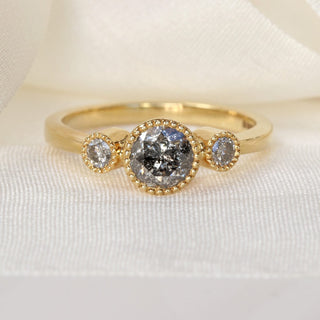 Custom Kerensa Handmade 18ct Gold Salt and Pepper Diamond Trilogy Engagement Ring
