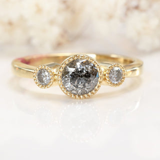 Custom Kerensa Handmade 18ct Gold Salt and Pepper Diamond Trilogy Engagement Ring