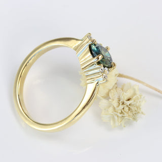 Custom Parti Sapphire & Diamond Cluster Engagement Ring