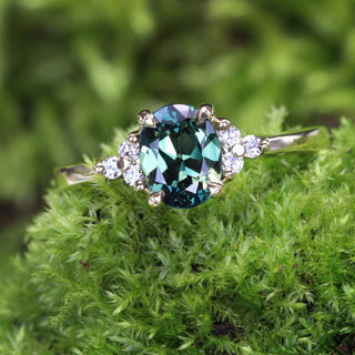 Custom Parti Sapphire & Diamond Cluster Engagement Ring