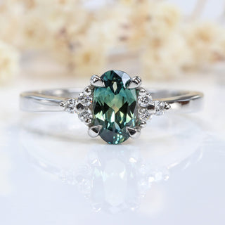 Custom Parti Sapphire & Diamond Cluster Engagement Ring