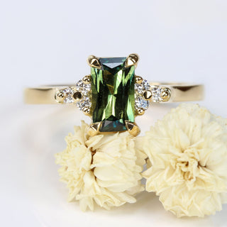 Custom Parti Sapphire & Diamond Cluster Engagement Ring in 18ct Gold