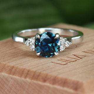 Custom Parti Sapphire & Diamond Cluster Platinum Engagement Ring