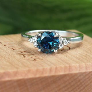 Custom Parti Sapphire & Diamond Cluster Platinum Engagement Ring