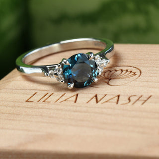 Custom Parti Sapphire & Diamond Cluster Platinum Engagement Ring