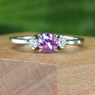 Custom Platinum Fuchsia Pink Sapphire and Diamond Trilogy Engagement Ring (Size N, Resize K - Q)