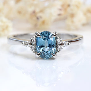 Custom Platinum Teal Sapphire & Diamond Cluster Engagement Ring