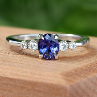 Custom Polperro Purple Sapphire & Diamond Cluster Platinum Engagement Ring