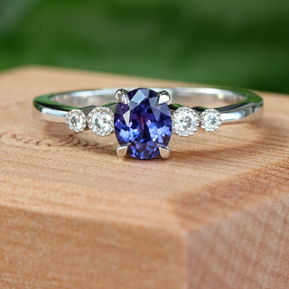 Custom Polperro Purple Sapphire & Diamond Cluster Platinum Engagement Ring