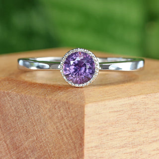 Custom Purple Sapphire Solitaire Engagement Ring in Platinum