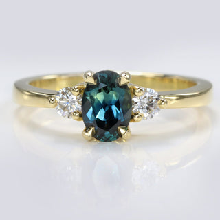 18ct gold fair trade Parti sapphire and diamond trilogy engagement ring