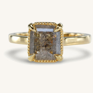 Handmade salt and pepper diamond 18ct gold, in an emerald cut.