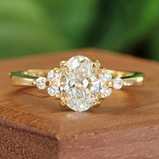 Lab grown oval diamond trefoil engagement ring