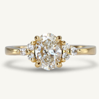18ct gold oval lab diamond engagement ring in a trefoil design, by Lilia Nash