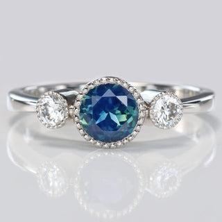 Platinum Parti sapphire and diamond trilogy ring