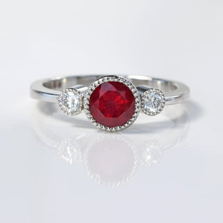 Platinum ruby engagement ring with round Mozambique ruby
