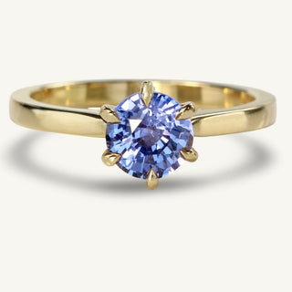 Handmade 18ct gold lavender blue sapphire solitaire engagement ring by Lilia Nash