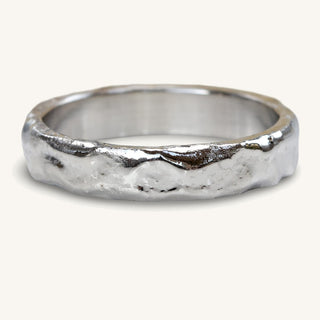 Sustainable platinum molten mens wedding band in a 4mm width, from our Mineral collection