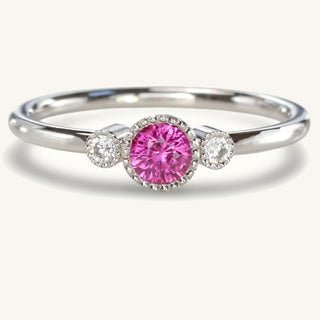 Pink sapphire petite platinum engagement ring with natural diamonds 