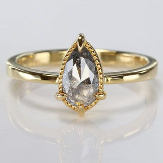 Pear cut salt and pepper diamond engagement ring in 18ct gold 