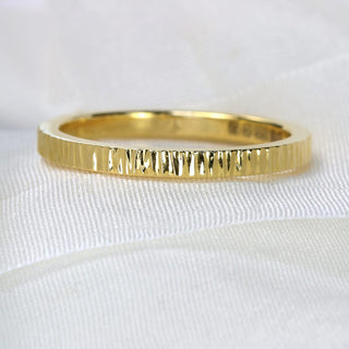 Slim tree bark textured solid 9ct gold wedding band in a 2mm width