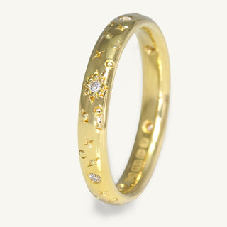 Sun, moon and stars celestial wedding or eternity ring. Handmade from solid 18ct gold and set with diamonds