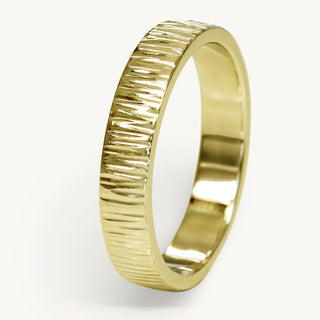 Tree Bark: Men's 4mm 18ct Gold Wedding Ring with Hammered Texture