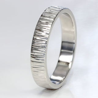 Men's platinum wedding band with tree bark texture
