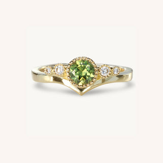 Zennor: Handmade 18ct Gold Fair Trade Green Sapphire and Diamond Wishbone Engagement Ring (size K, resize I to M)