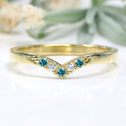 Custom Blue and White Diamond Wishbone Wedding Ring