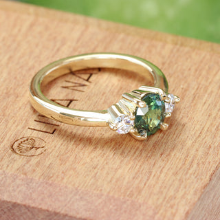 Bespoke Elowen Green Sapphire & Diamond Trilogy Engagement Ring