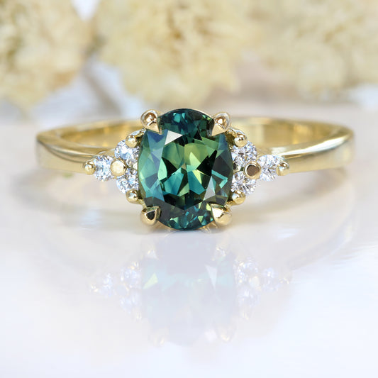 Parti Sapphire & Diamond Cluster Engagement Ring (Size L, Resize K - N)