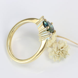 Custom Parti Sapphire & Diamond Cluster Engagement Ring