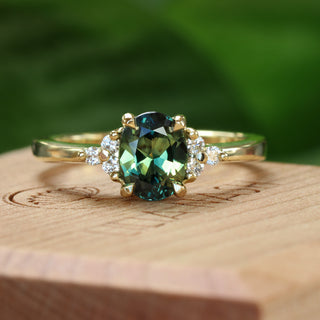 Custom Parti Sapphire & Diamond Cluster Engagement Ring