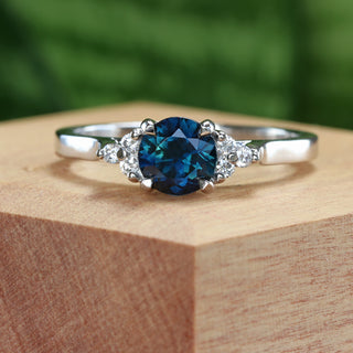 Custom Parti Sapphire & Diamond Cluster Platinum Engagement Ring